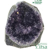 Amethyst Rock Stone, an irregular amethyst geode with dark purple crystalline interior and grey exterior rock surface