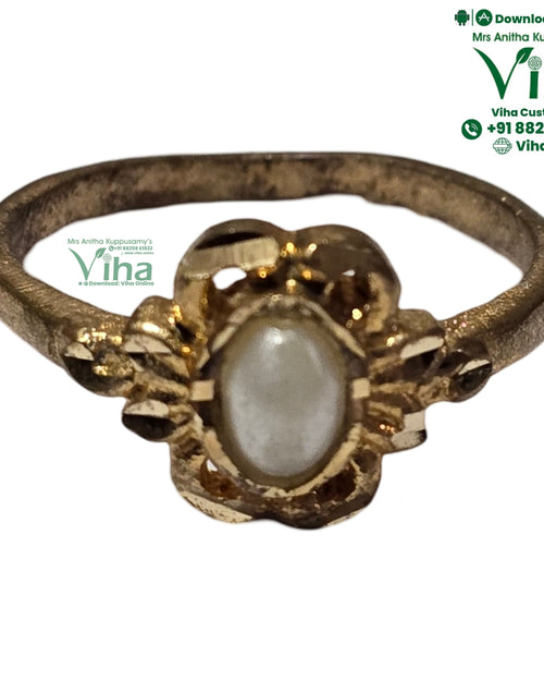 Impon White Bead Ring, circular band with a central oval white stone