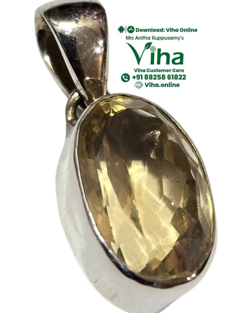 Citrine Pendant Silver with faceted stone surface