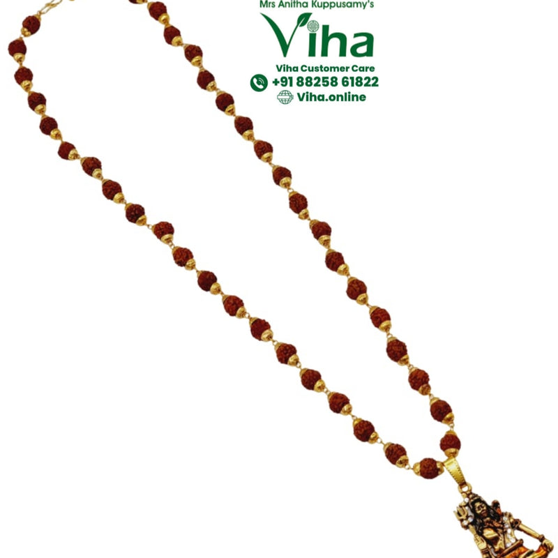 Rudraksh Shiv Pendant Mala with dark brown beads and pendant