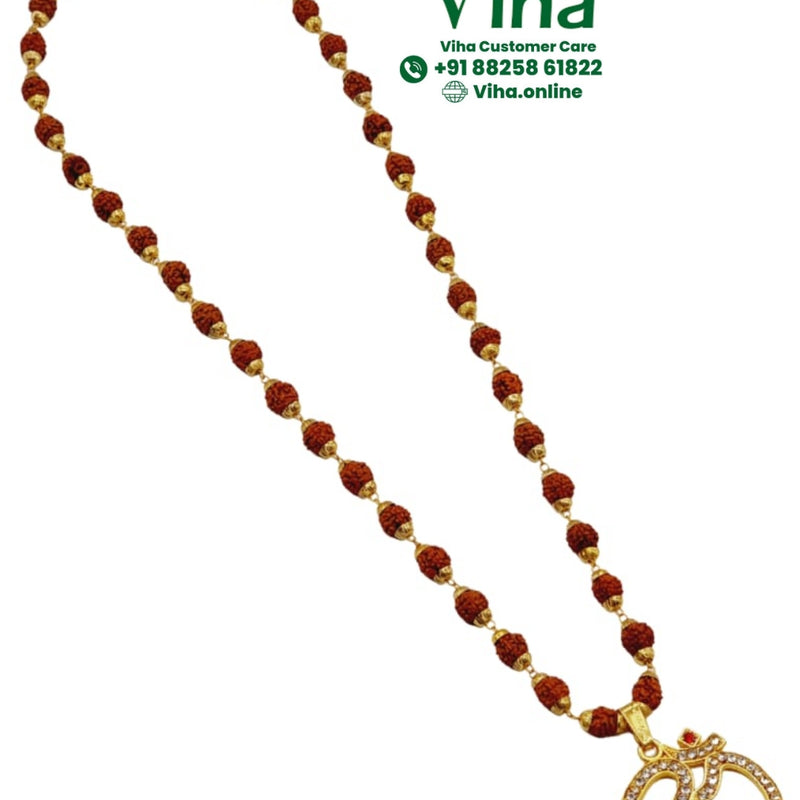 Rudraksh Mala with OM Pendant, white stones