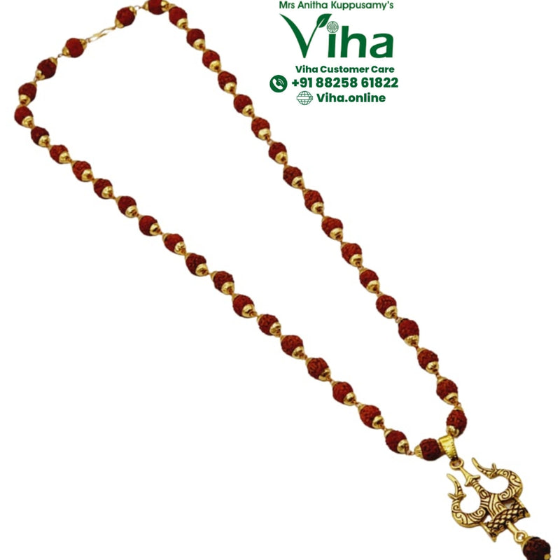 Rudraksh Mala with Trishool Pendant and trident-shaped pendant
