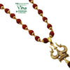 Rudraksh Mala with Trishool Pendant, a necklace of dark reddish-brown beads and gold-toned metal spacers features a polished trident pendant
