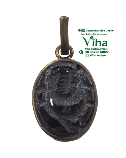 Black Agate Ganesha Pendant with carved stone inlay