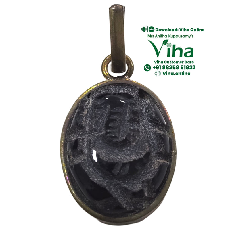 Black Agate Ganesha Pendant with carved stone inlay