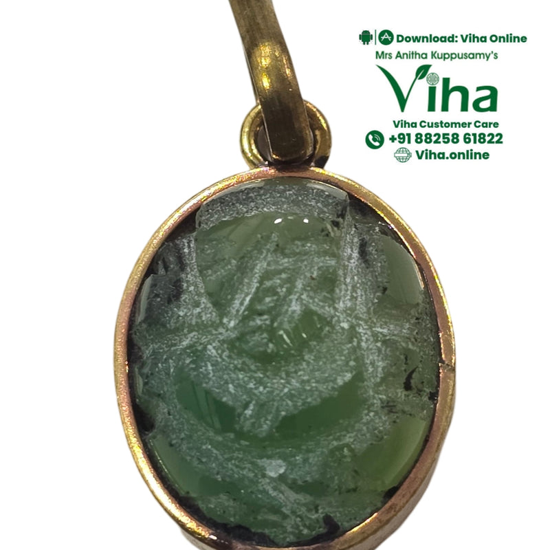 Natural Green Aventurine Stone Ganesha Pendant with carved surface