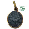 Natural Green Aventurine Stone Ganesha Pendant, a gold-toned metal pendant holding a dark textured round stone with a bail on top