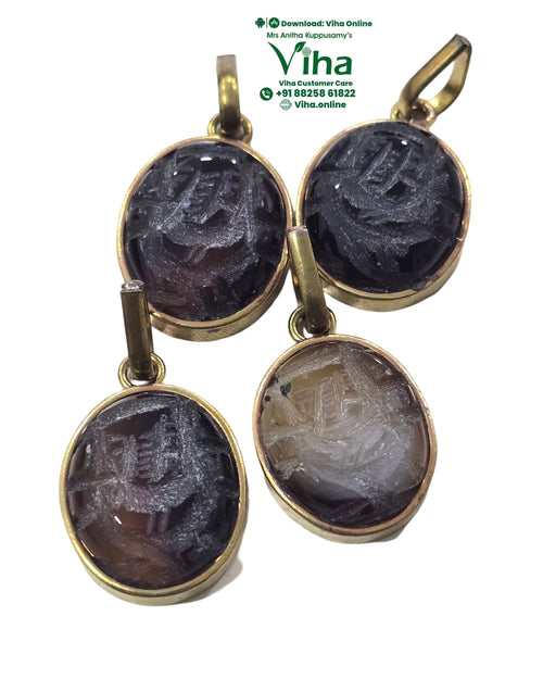 Natural Tiger Eye Stone Ganesha Pendant with carved surface patterns