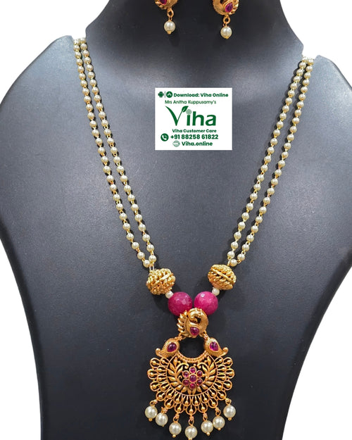 White Beads & Kemp Chain Set, necklace and earrings with pendant