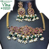 Premium Quality Floral Kemp Necklace Set, green beads