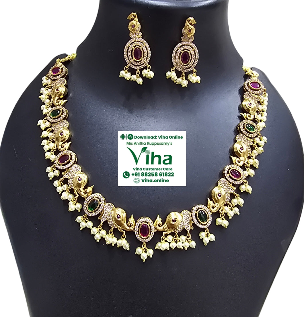 Elephant Multi Colour Kundan Necklace