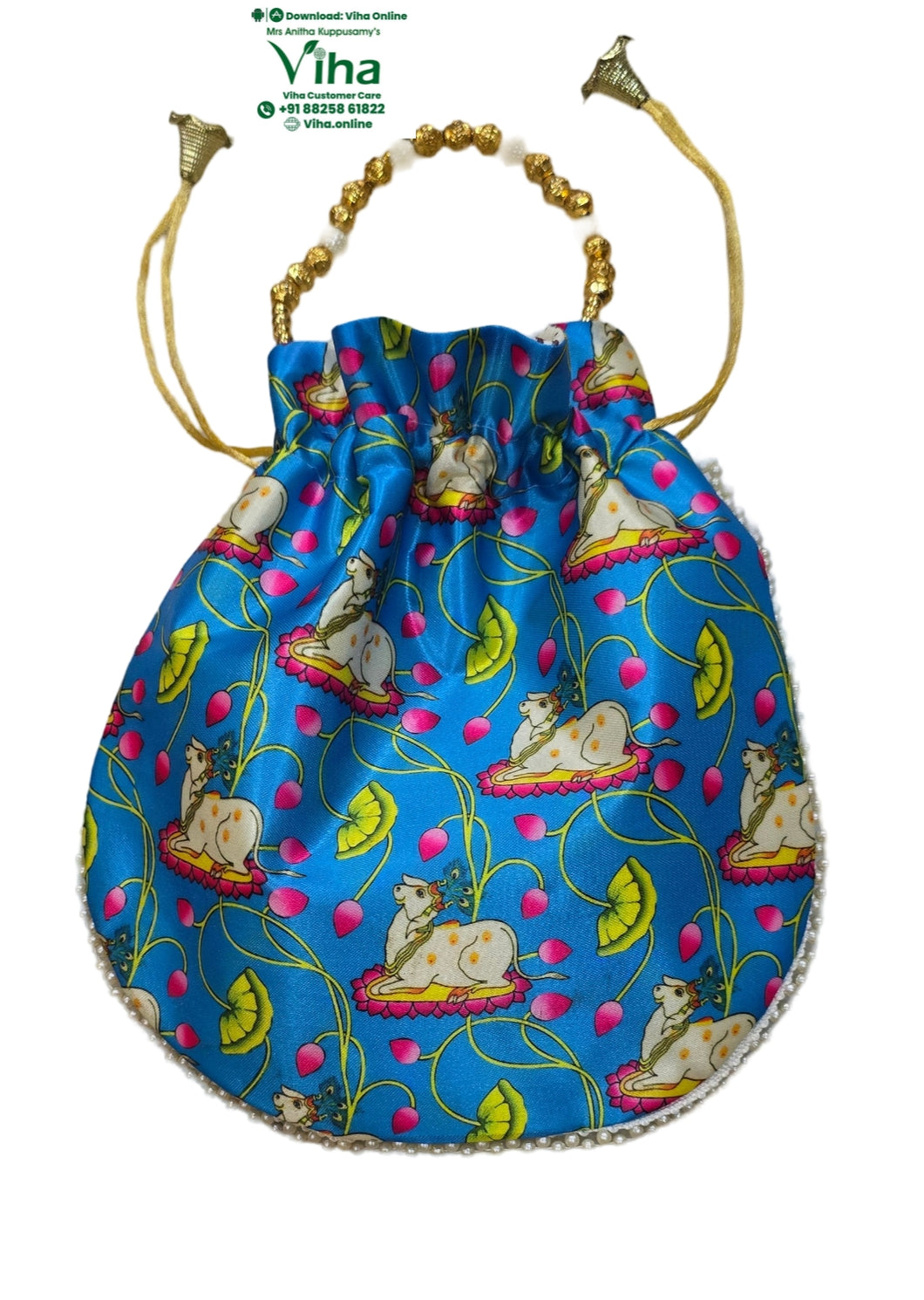 Satin Cow Potli Bag | Pouch