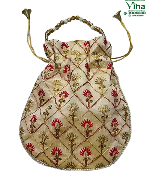 Designer Potli Bag | Pouch with a gathered top and drawstring closure