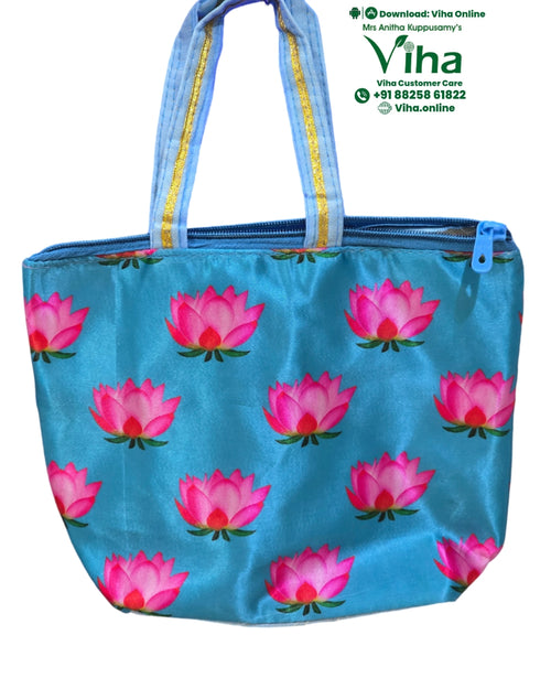 Satin Cloth Lotus Bag with dual top handles and zipper