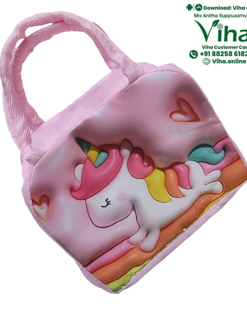 Thermal Bag, pink with dual braided handles and unicorn graphic