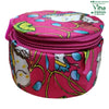 Storage Box, a round pink zippered container featuring a glossy finish with white, blue, green, and yellow graphic patterns