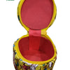 Storage Box, an open yellow round container featuring a red interior and a floral patterned exterior with a yellow zipper
