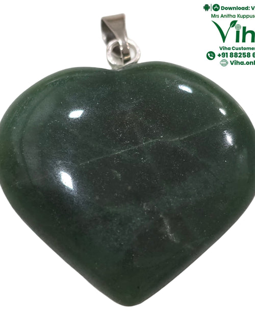 Green Jade Heart Pendant, metal bail attachment