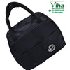 Thermal Lunch Bag, a black handbag with two arched handles and a front pocket featuring a round panda logo patch