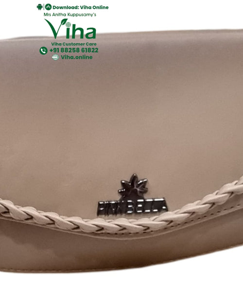 Handbag, beige with flap closure and braided strap