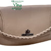 Handbag, beige with flap closure and braided strap