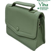Sling Bag For Ladies, sage green structured handbag with a top handle, a button-secured flap, and visible stitching