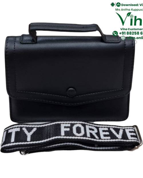 Sling Bag For Ladies, black handbag with flap closure and top handle