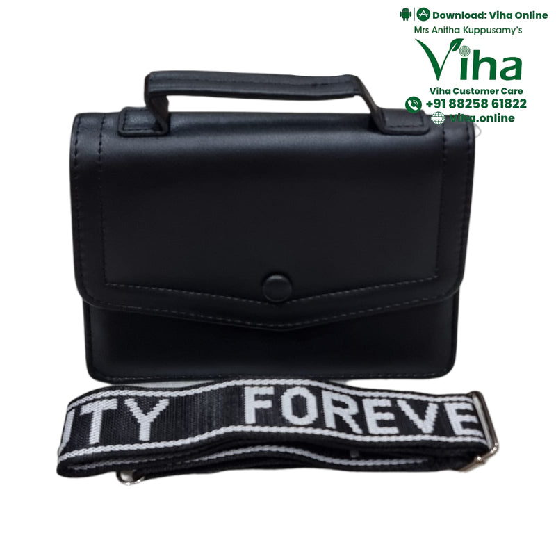 Sling Bag For Ladies, black handbag with flap closure and top handle