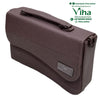 Sling Bag For Ladies, a textured brown rectangular bag with a top handle, flap closure, side rings, and a small metallic label
