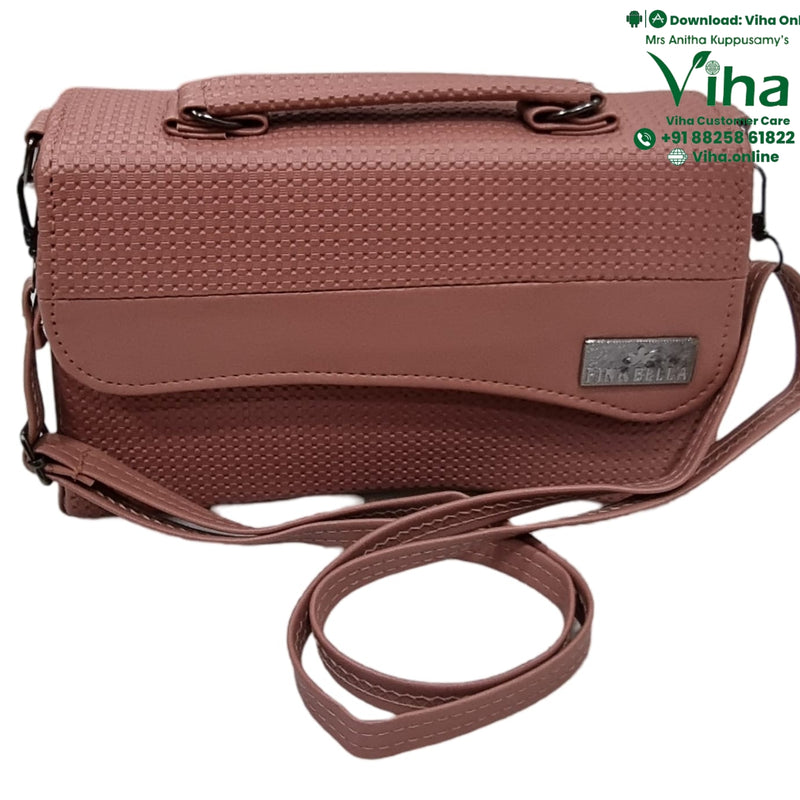 Sling Bag For Ladies, mauve bag with top handle and flap closure