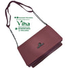 Sling Hand Bag, a textured mauve rectangular shoulder bag with a small dark metallic emblem and a mixed fabric and chain strap