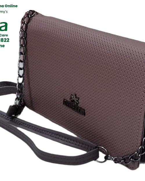 Sling Hand Bag, dark mauve handbag with rounded sides and chain strap