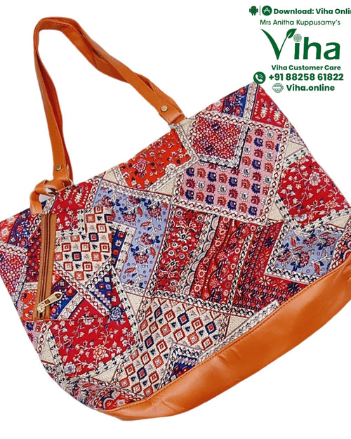 Cloth Printed Bag with dual shoulder straps and patchwork pattern