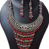 Oxidised White Metal Necklace Set with hanging earrings