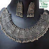 Oxidised White Metal Necklace Set with modular necklace and earrings