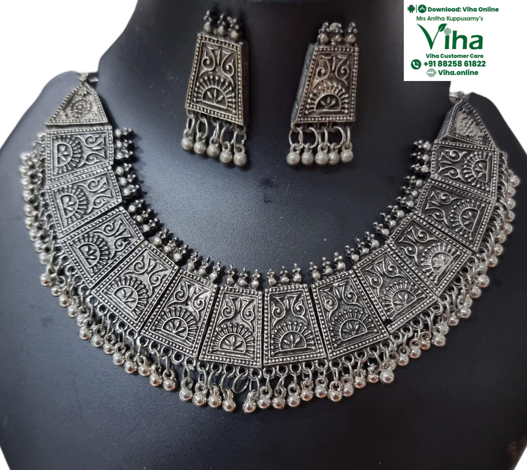 Oxidised White Metal Necklace Set