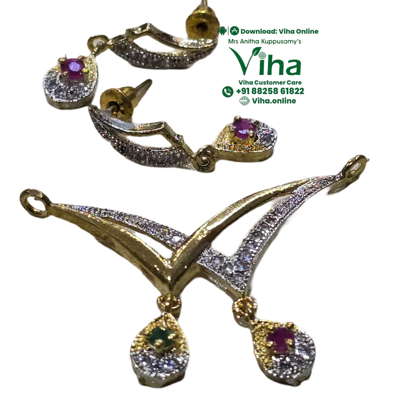 Pendant Studs Set with curved shapes and dangling teardrop parts