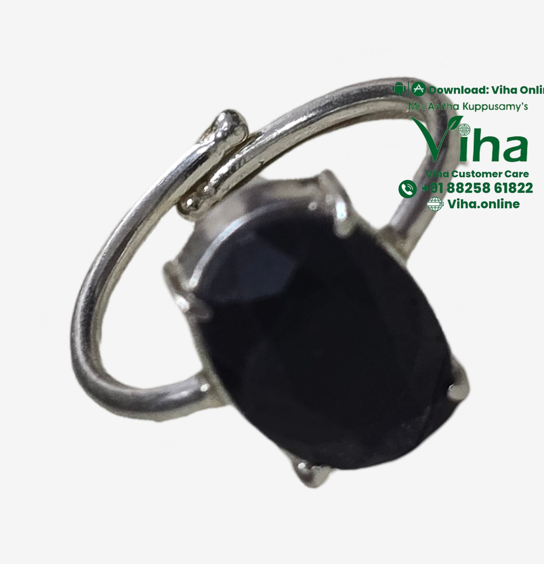 Black Tourmaline White Metal Adjustable Unisex Finger Ring