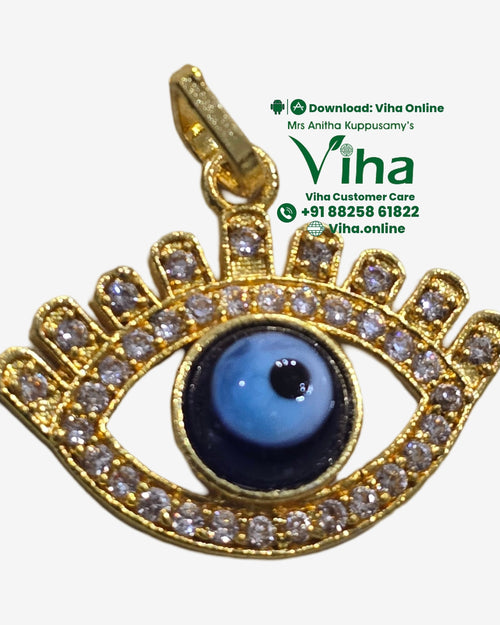 Evil Eye Pendant - Brass with clear stones along the lashes