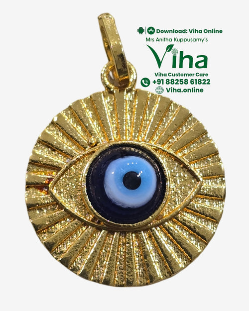 Evil Eye Pendant - Brass, with radiating pattern around the outer edge and eye motif in the center
