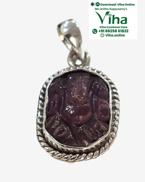 Ruby Ganesha Silver Pendant with carved stone figure