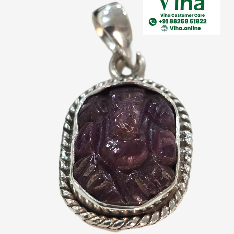 Ruby Ganesha Silver Pendant with carved stone figure
