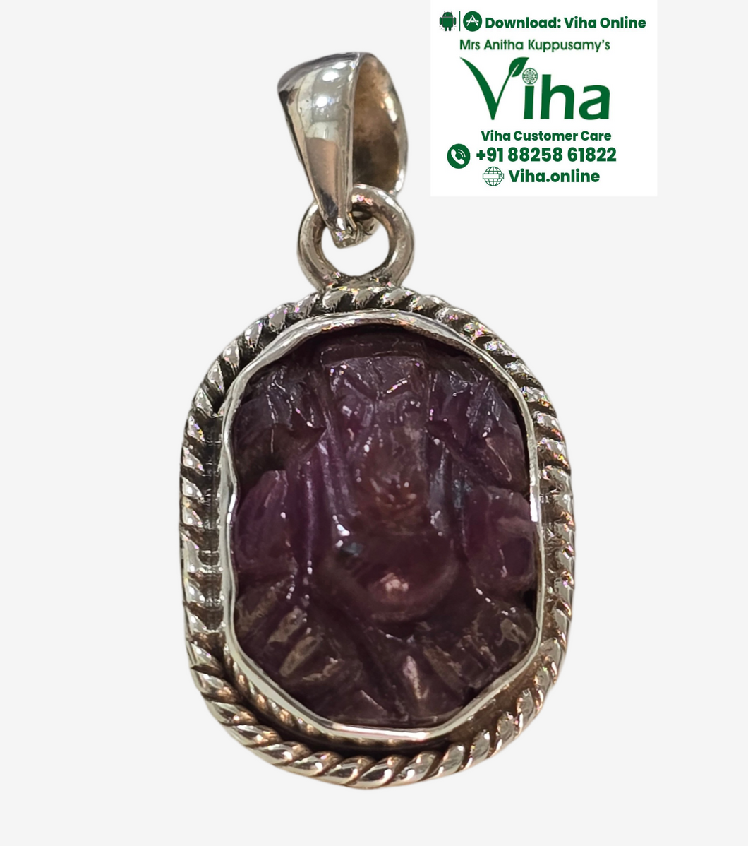 Ruby Ganesha Silver Pendant