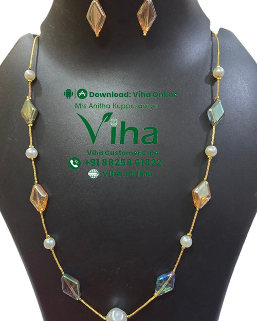 Trendy Pearl Crystal Chain Set, necklace and earrings with beads