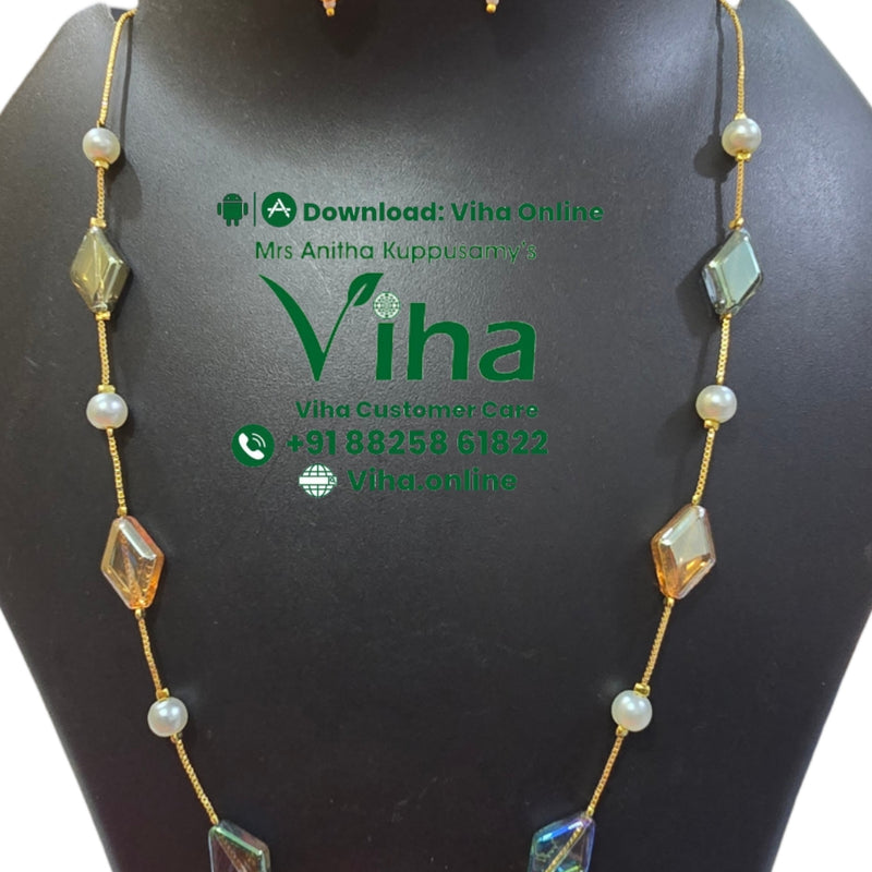 Trendy Pearl Crystal Chain Set, necklace and earrings with beads