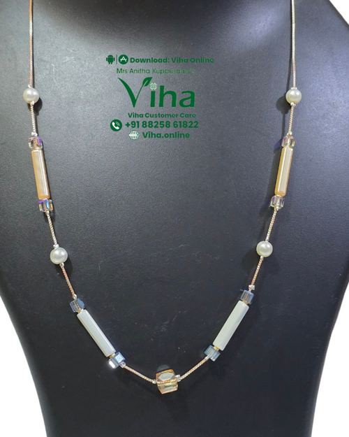 Rose Gold Crystal Chain, delicate necklace with pearl beads and glass crystal bar accents