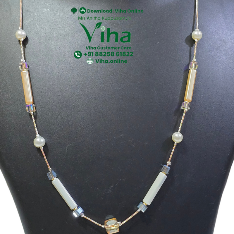 Rose Gold Crystal Chain, delicate necklace with pearl beads and glass crystal bar accents