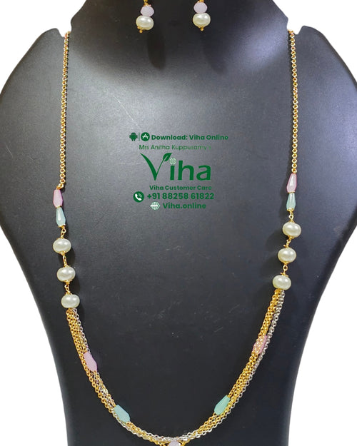 Stylish Trendy Beads & Crystal Chain Set with matching earrings