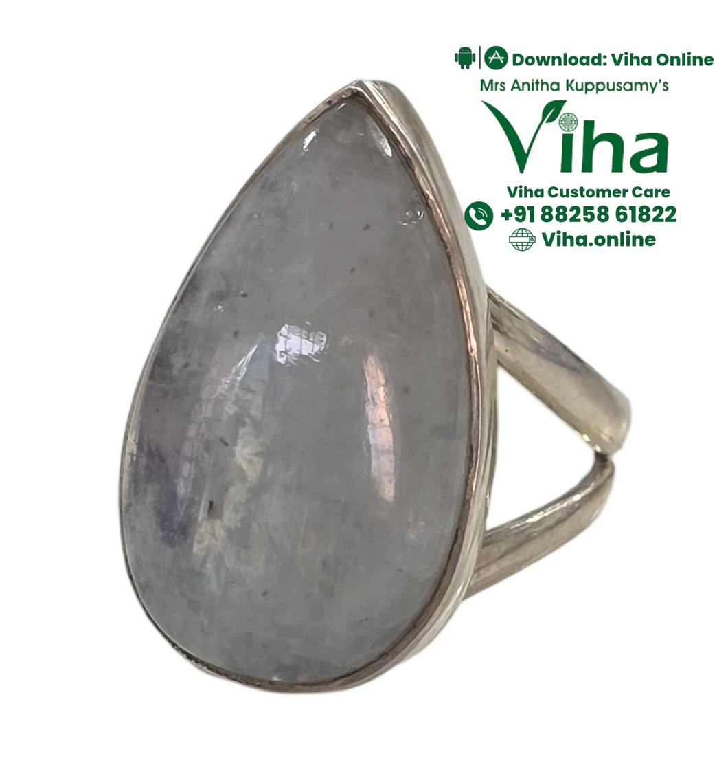 Natural Moon Stone Silver Ring - Adjustable