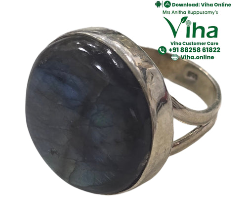 Natural Labradorite Unisex Silver Ring - Adjustable